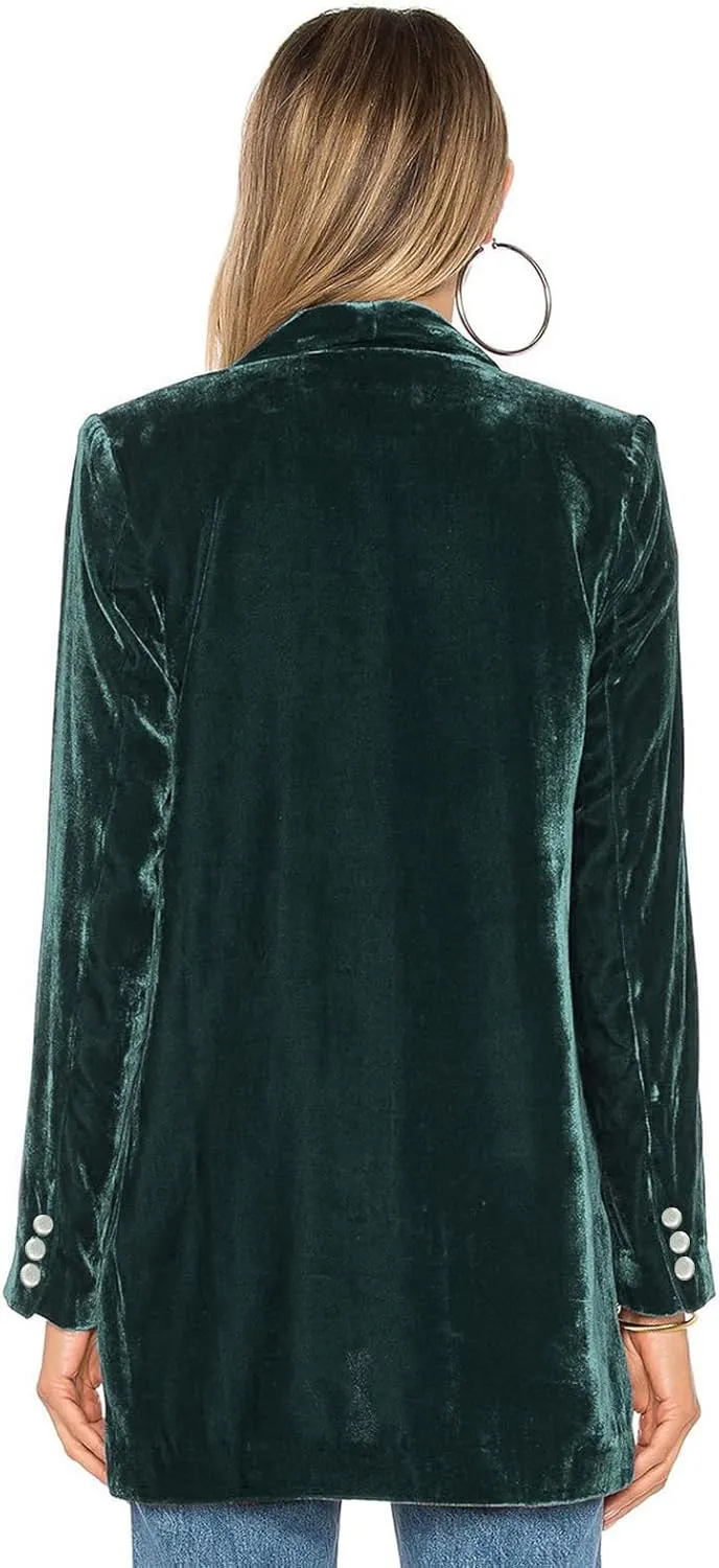 Velvet Blazers for Women Solid Open Front Lapel Cardigan Coat Long Sleeve Fall Winter Office Work Suit Jacket