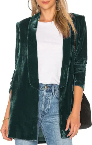 Velvet Blazers for Women Solid Open Front Lapel Cardigan Coat Long Sleeve Fall Winter Office Work Suit Jacket