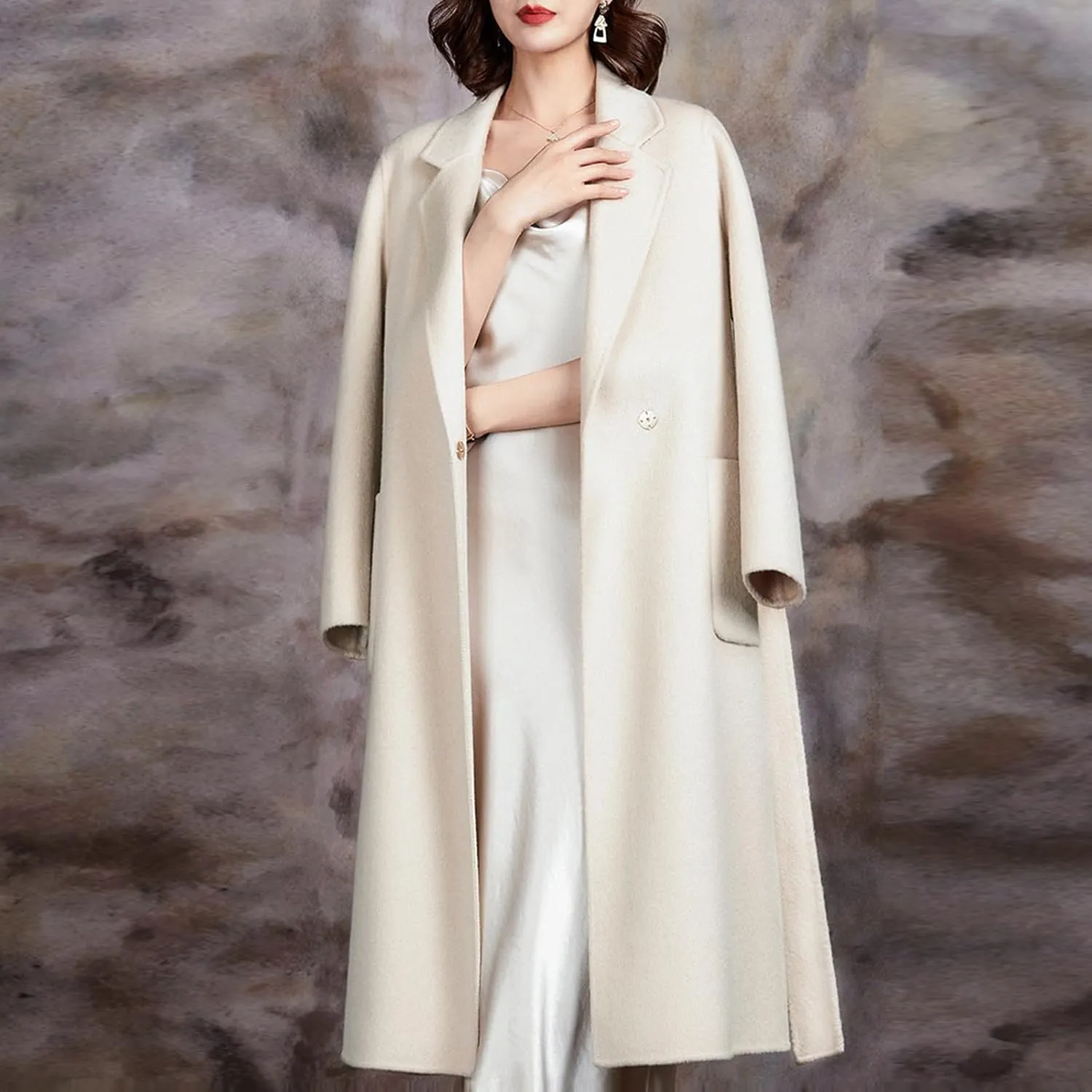 Vifucz Abrigos Tweed y guisantes para Mujer Ropa Abrigo Larga solapa muescas Rompevientos fluido Ropa Abrigo Chaquetas