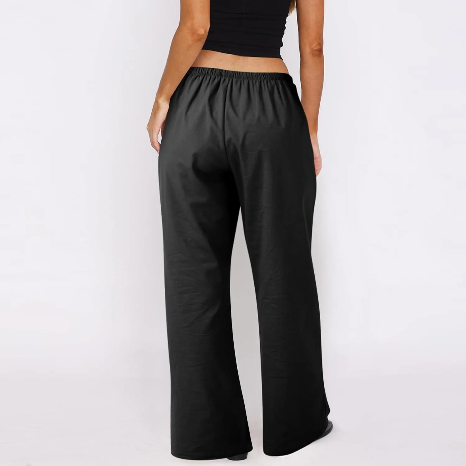 Wide Leg Pants for Women Casual Cotton Linen Elastic Waist Straight Leg Pants Women Work Drawstring Trousers