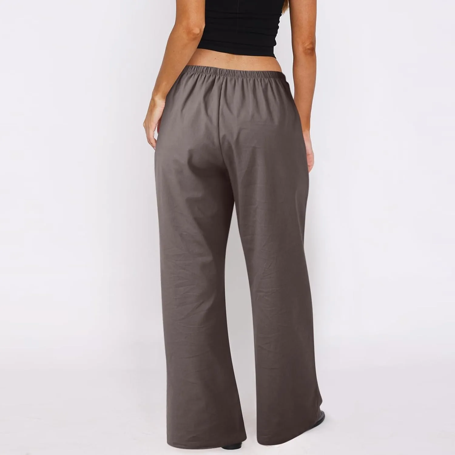 Wide Leg Pants for Women Casual Cotton Linen Elastic Waist Straight Leg Pants Women Work Drawstring Trousers