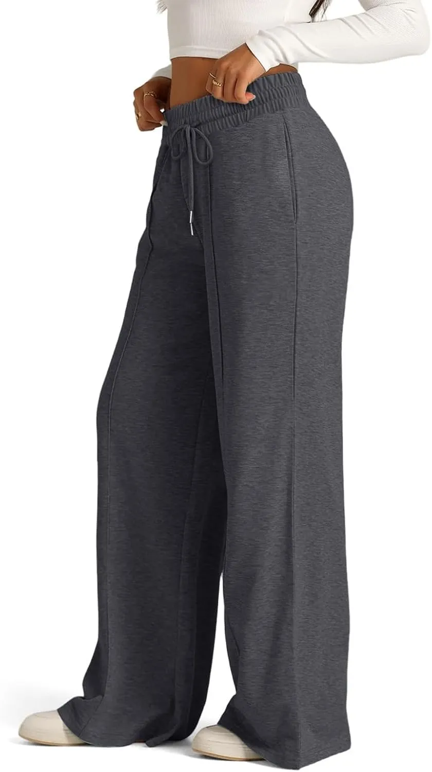 Wide Leg Sweatpants for Women Causal Drawstring High Waist Baggy Straight Trousers High Waist Yoga Palazzo Pants