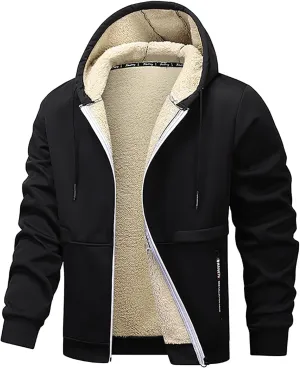 Winter Coats For Men 2024 Thicken Warm Long Sleeve Overcoats Fleece Lined Hooded Outerwear Casual Zipper Sherpa Coat