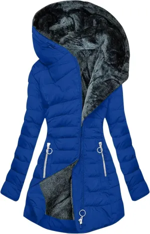 Winter Coats for Women Fleece Lined Warm Down Coats Waterproof Thicken Hooded Zipper Pockets Fashion Puffer Jackets