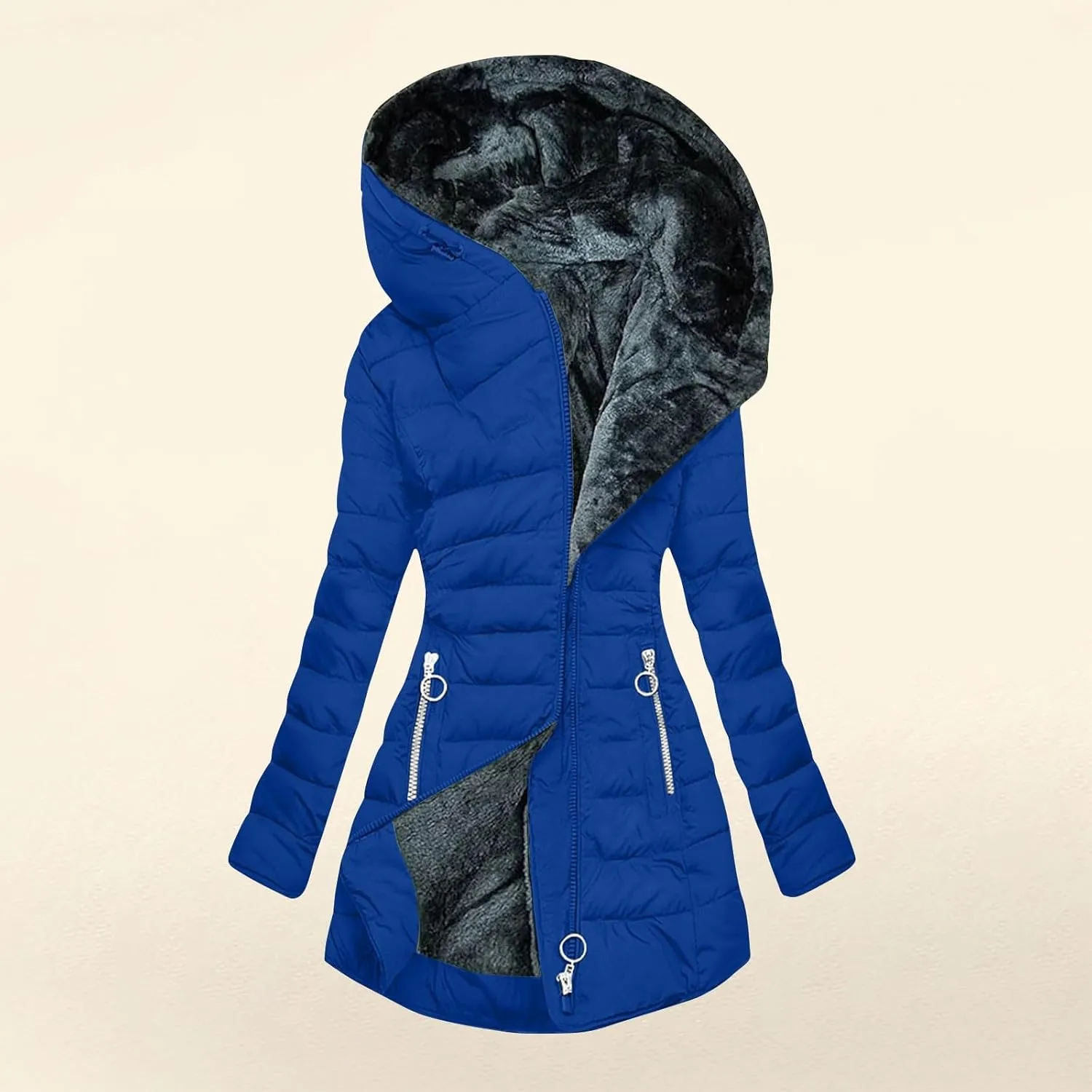 Winter Coats for Women Fleece Lined Warm Down Coats Waterproof Thicken Hooded Zipper Pockets Fashion Puffer Jackets