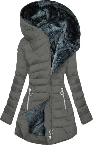 Winter Coats for Women Fleece Lined Warm Down Coats Waterproof Thicken Hooded Zipper Pockets Fashion Puffer Jackets