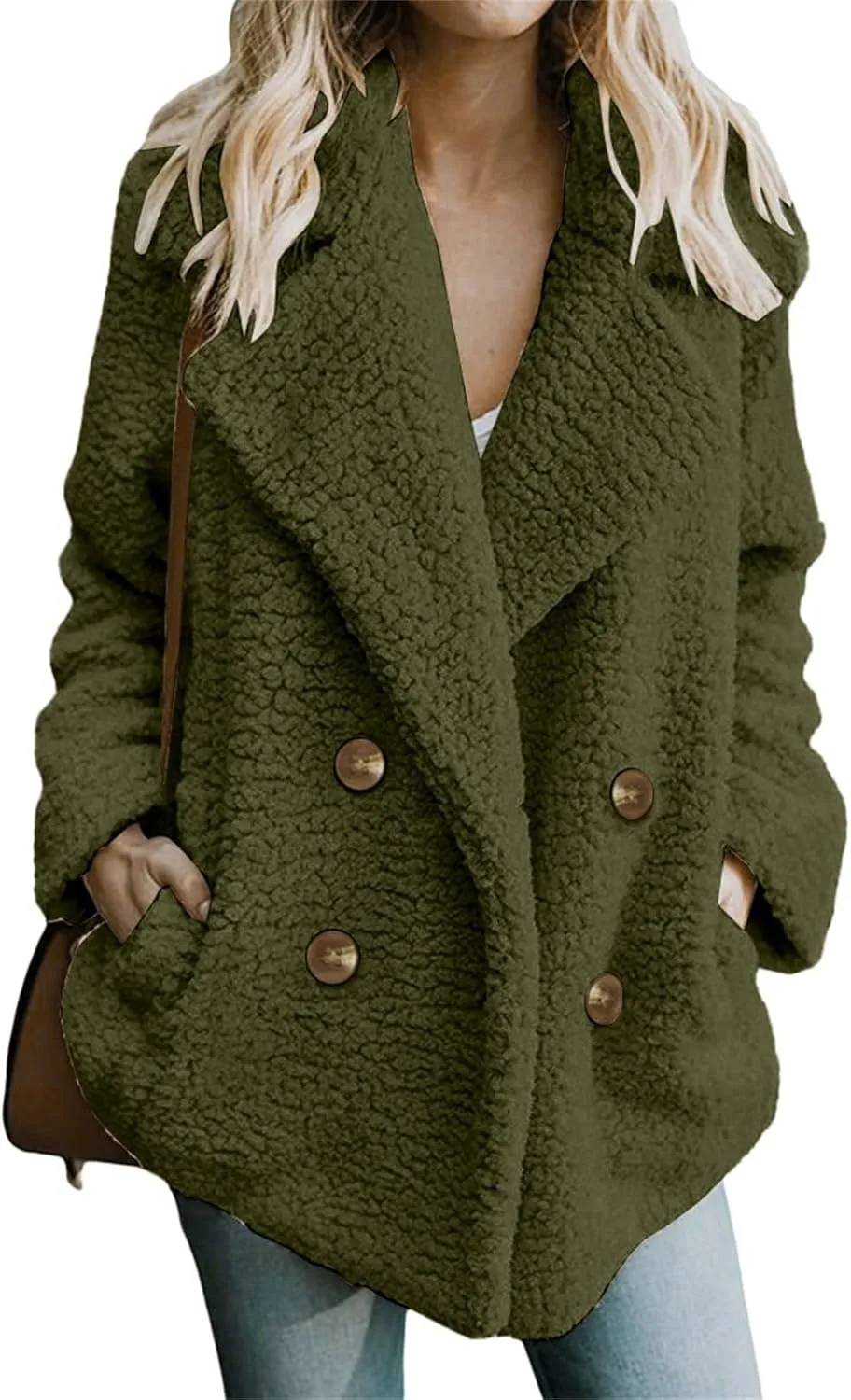 Winter Coats for Women Oversize Fleece Sherpa Jacket Button Down Jacket Fuzzy Lapel Coats With Pocket Warm Overcoat