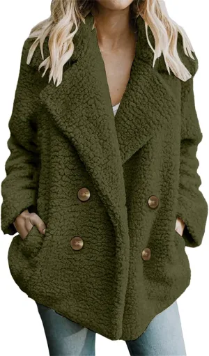 Winter Coats for Women Oversize Fleece Sherpa Jacket Button Down Jacket Fuzzy Lapel Coats With Pocket Warm Overcoat