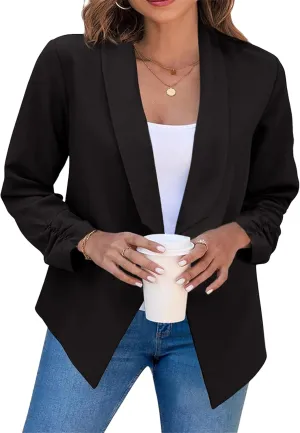 WIWIQS Women's Long Sleeve Open Front Office Blazer Business Lightweight Solid Color Blazers Dressy Casual Lapel Suit Jackets