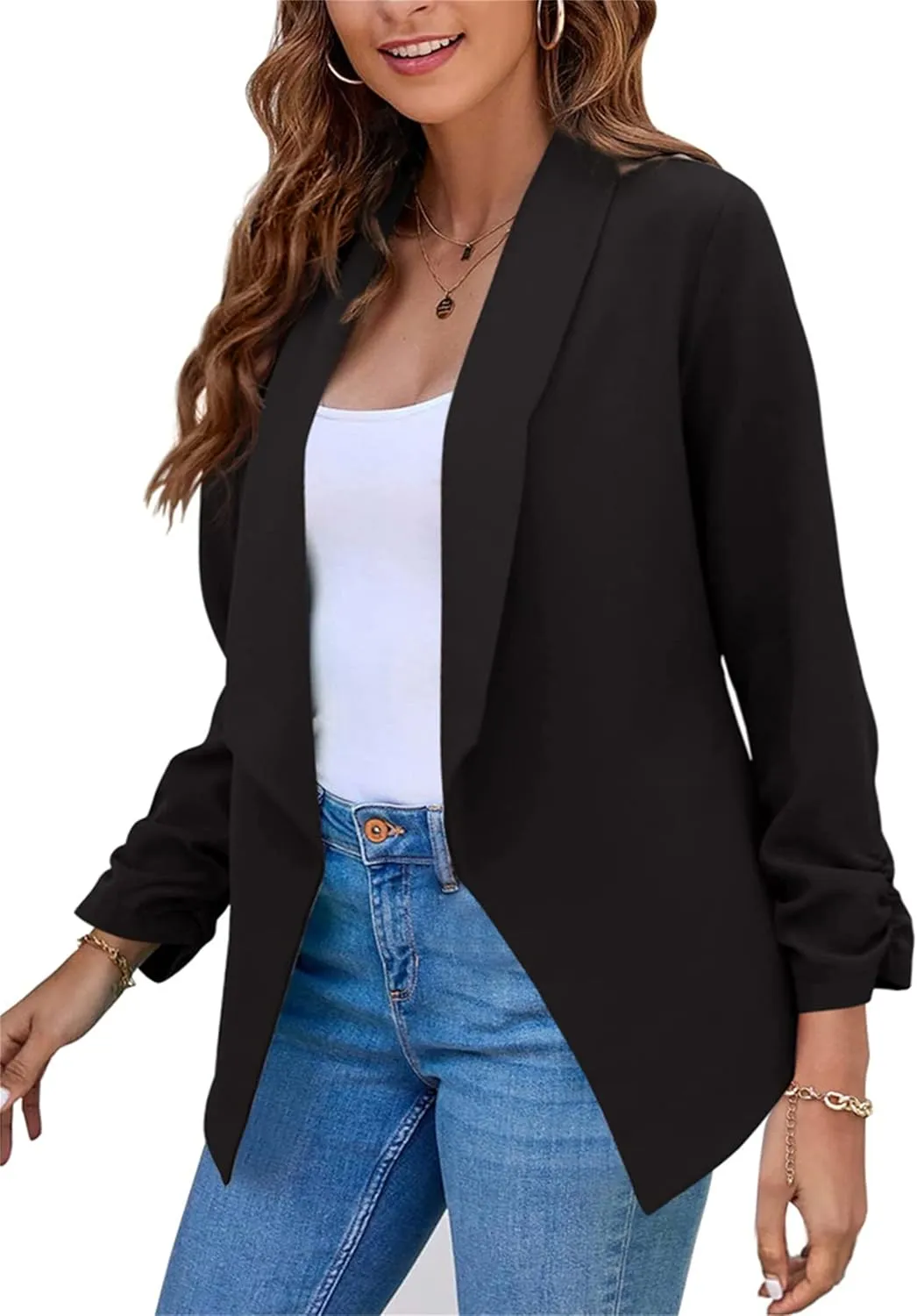 WIWIQS Women's Long Sleeve Open Front Office Blazer Business Lightweight Solid Color Blazers Dressy Casual Lapel Suit Jackets
