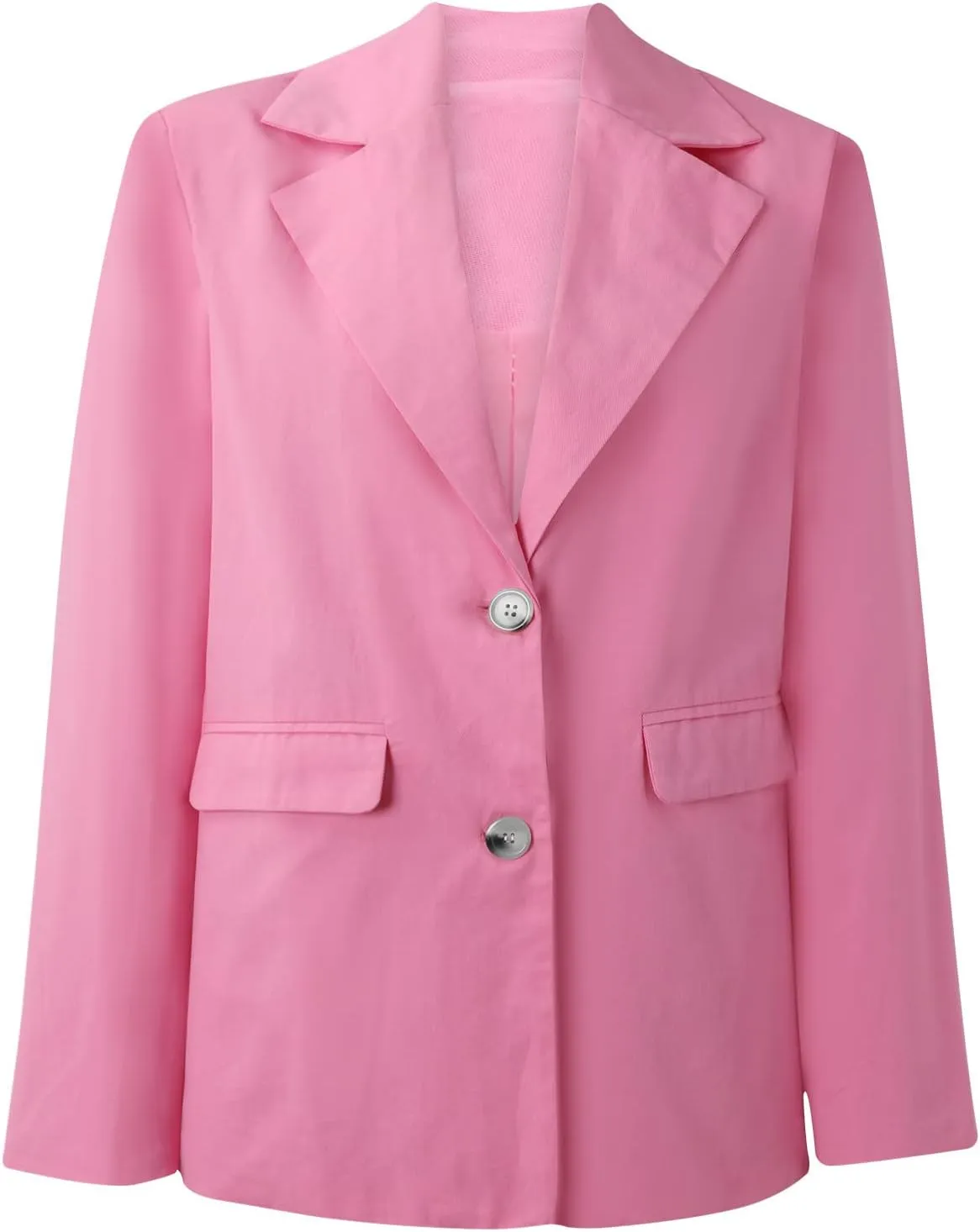 Wkishenl Women Long Sleeve Button Blazers Oversized Solid Notched Lapel Jackets Blazer 2024 Fashion Pocket Work Office Coats