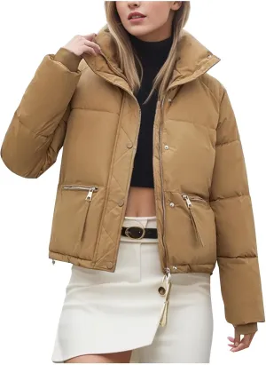 wodceeke Women's Cropped Puffer Jacket Stand Collar Winter Warm Down Coats Thicken Short Packable Bubble Coat