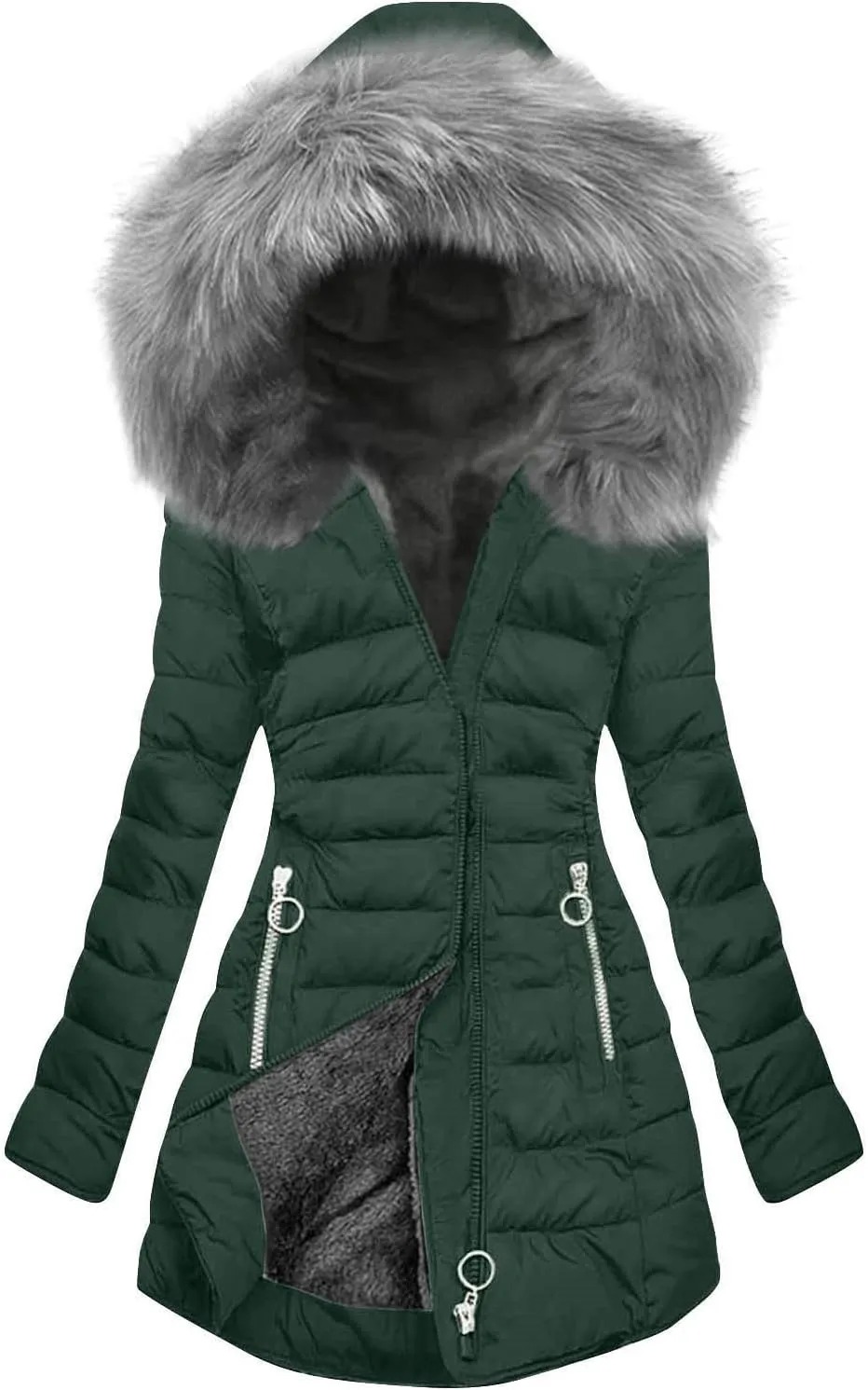 wodceeke Women's Fleece Lined Parka Jacket with Fur Hood, Winter Warm Puffer Down Coats Outdoor Windbreaker Overcoat