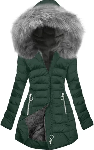 wodceeke Women's Fleece Lined Parka Jacket with Fur Hood, Winter Warm Puffer Down Coats Outdoor Windbreaker Overcoat