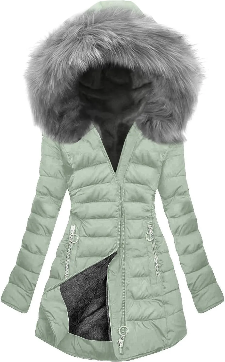 wodceeke Women's Fleece Lined Parka Jacket with Fur Hood, Winter Warm Puffer Down Coats Outdoor Windbreaker Overcoat