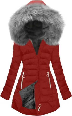wodceeke Women's Fleece Lined Parka Jacket with Fur Hood, Winter Warm Puffer Down Coats Outdoor Windbreaker Overcoat