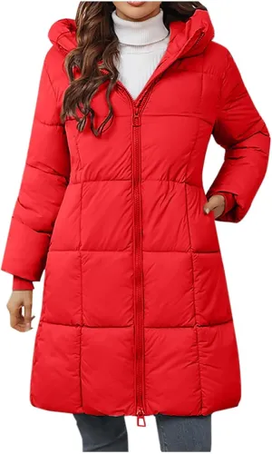 wodceeke Women's Long Hooded Down Coats Waterproof Puffer Jacket Winter Warm Cotton Padded Windbreaker Overcoat
