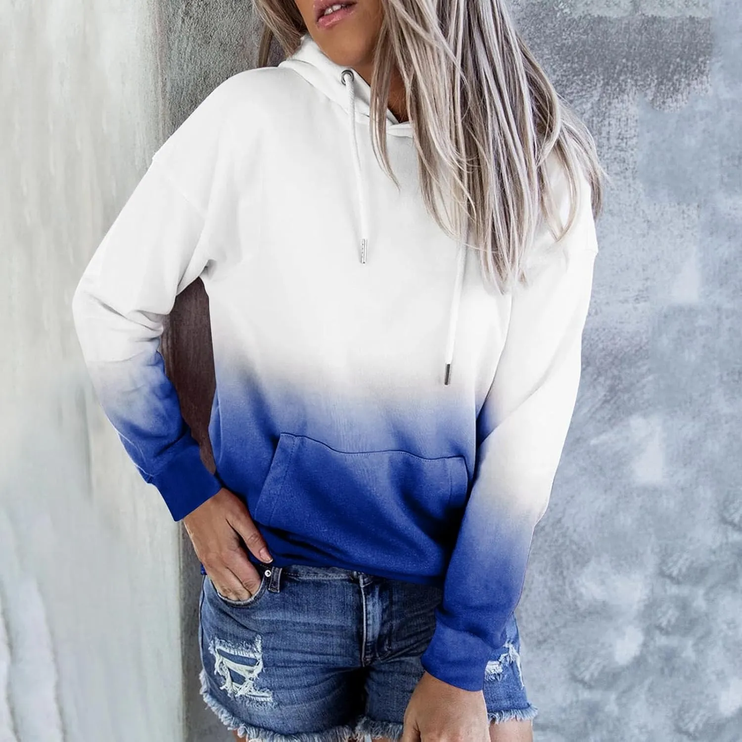 Women Casual Hoodies Tie-Dye Sweatshirt Fashion Y2k Oversized Pullover Drawstring Long Sleeve Tops Loose Fit Blouse