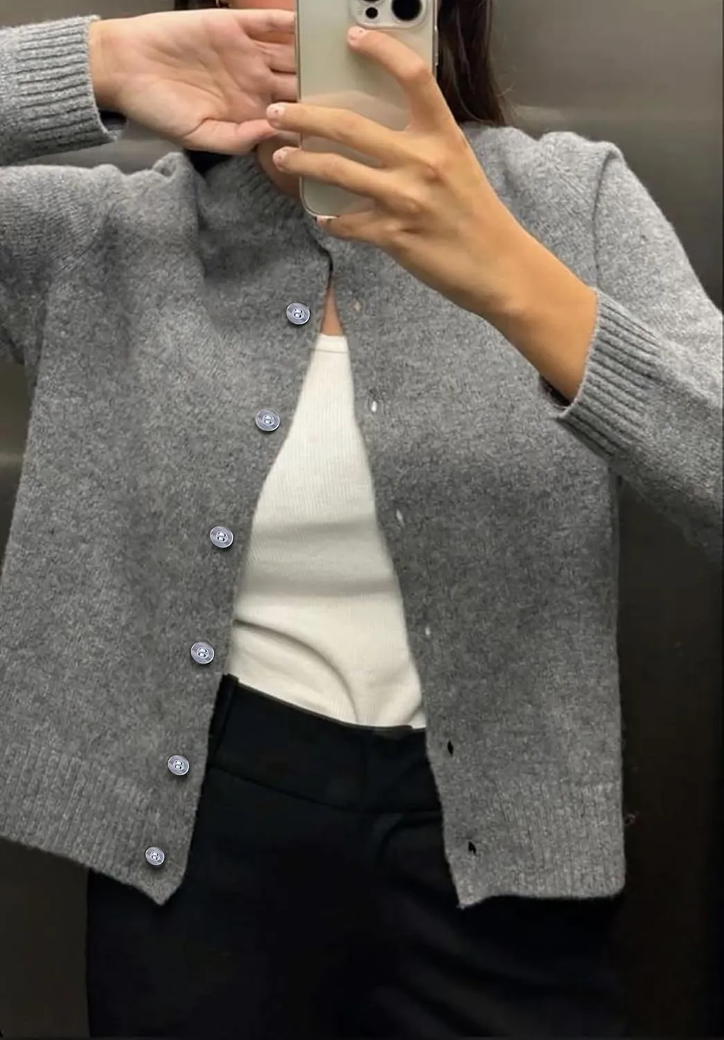 Women Casual Open Front Button Down Cropped Cardigan Sweaters Y2k Crewneck Long Sleeve Fall Knitwear Teen Clothes