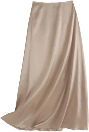 Women Fashion Satin Skirts Summer Vintage Long High Waist Skirt Casual Solid Party Style