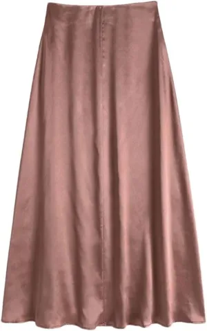 Women Fashion Satin Skirts Summer Vintage Long High Waist Skirt Casual Solid Party Style