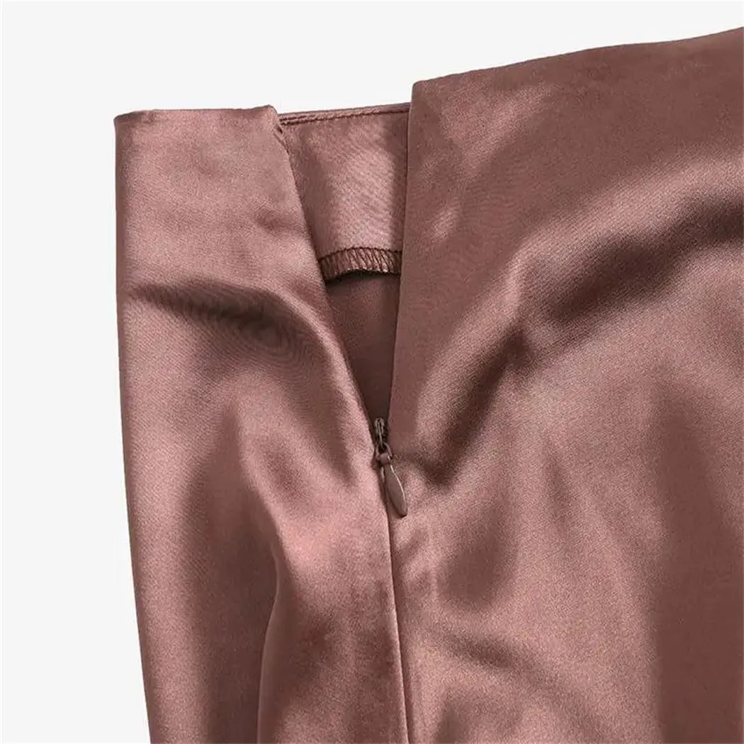 Women Fashion Satin Skirts Summer Vintage Long High Waist Skirt Casual Solid Party Style