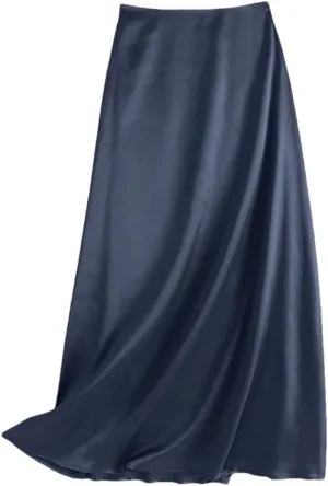 Women Fashion Satin Skirts Summer Vintage Long High Waist Skirt Casual Solid Party Style