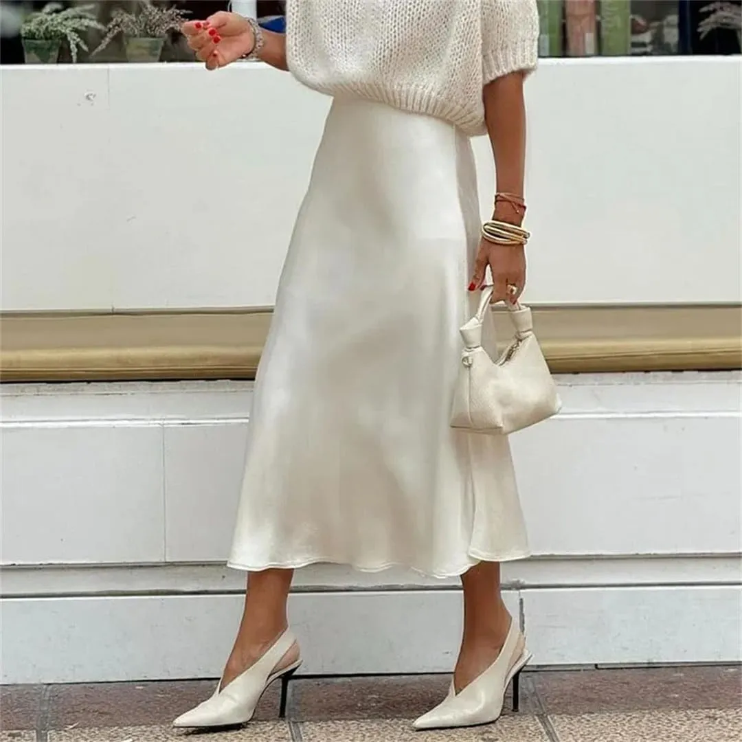 Women High Waist Satin Skirts Spring Solid Draped Hip Skirts Summer Casaul Slim Long Party Skirts