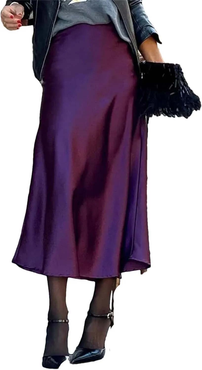 Women High Waist Satin Skirts Spring Solid Draped Hip Skirts Summer Casaul Slim Long Party Skirts