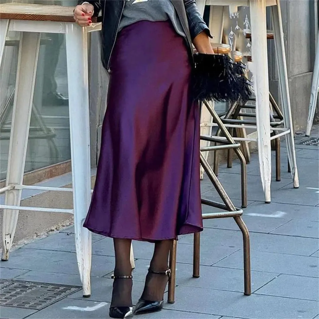 Women High Waist Satin Skirts Spring Solid Draped Hip Skirts Summer Casaul Slim Long Party Skirts