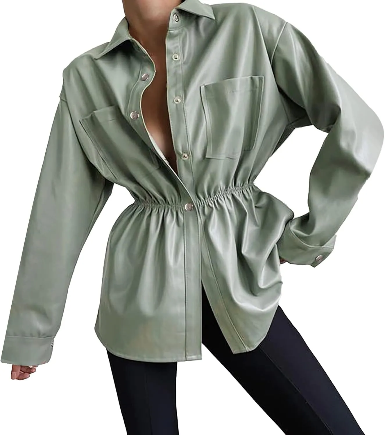 Women Leather Jacket Stand-Up Collar Zipper Stitching Solid Color Jacket Faux Leather Jacket Women Faux Leather