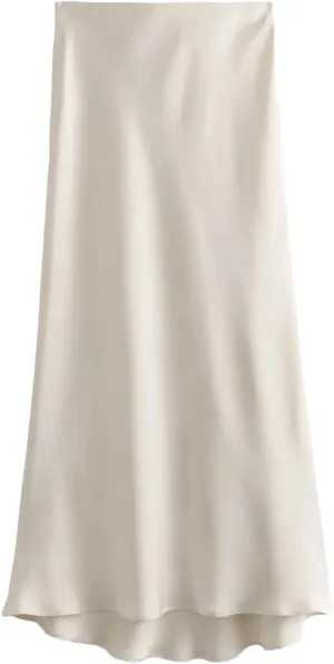 Women Long Skirt Spring Elastic High Waisted A-Line Casual Satin Skirts High Slim Fit Female Skirts
