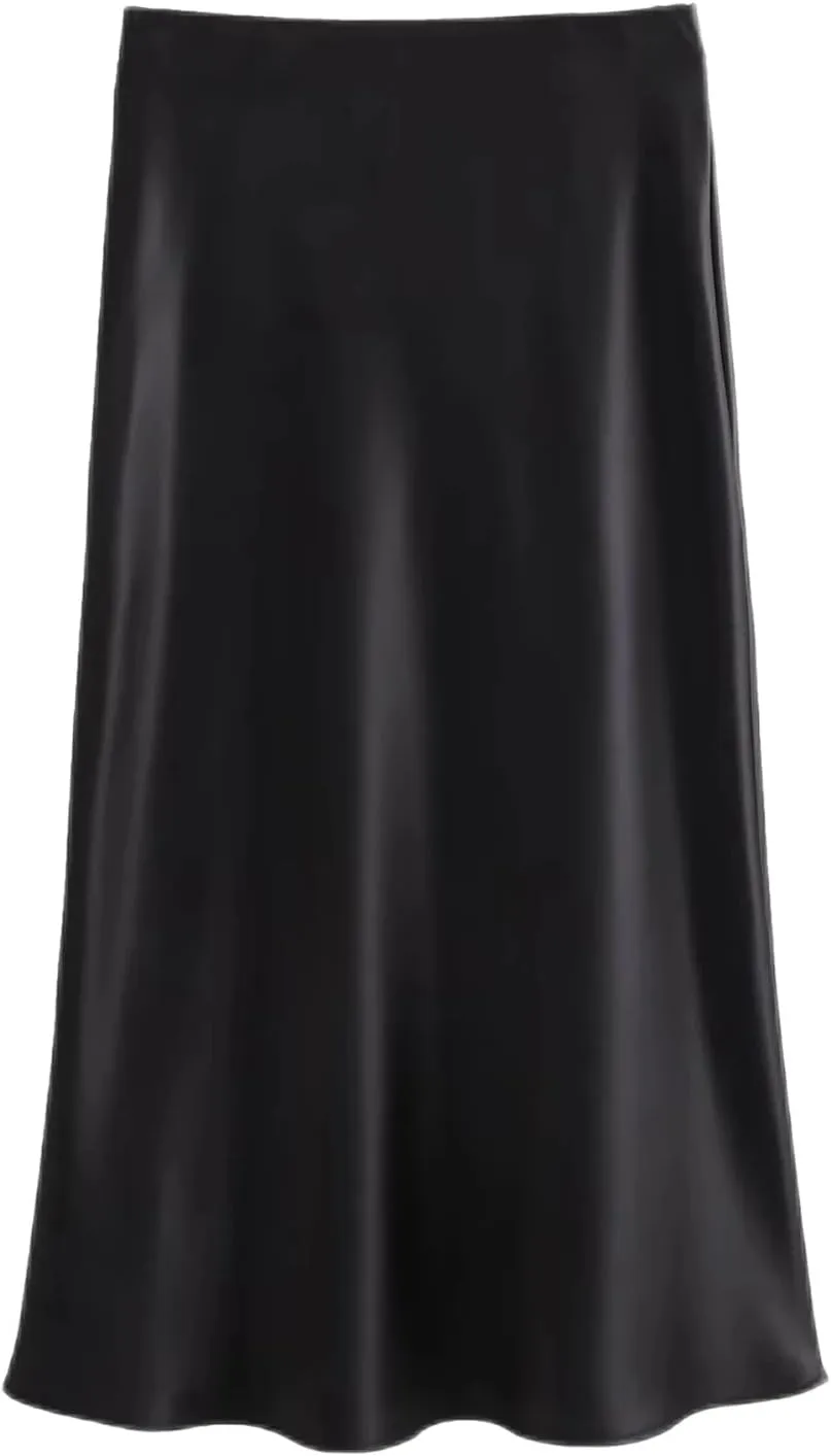Women Long Skirt Spring Elastic High Waisted A-Line Casual Satin Skirts High Slim Fit Female Skirts