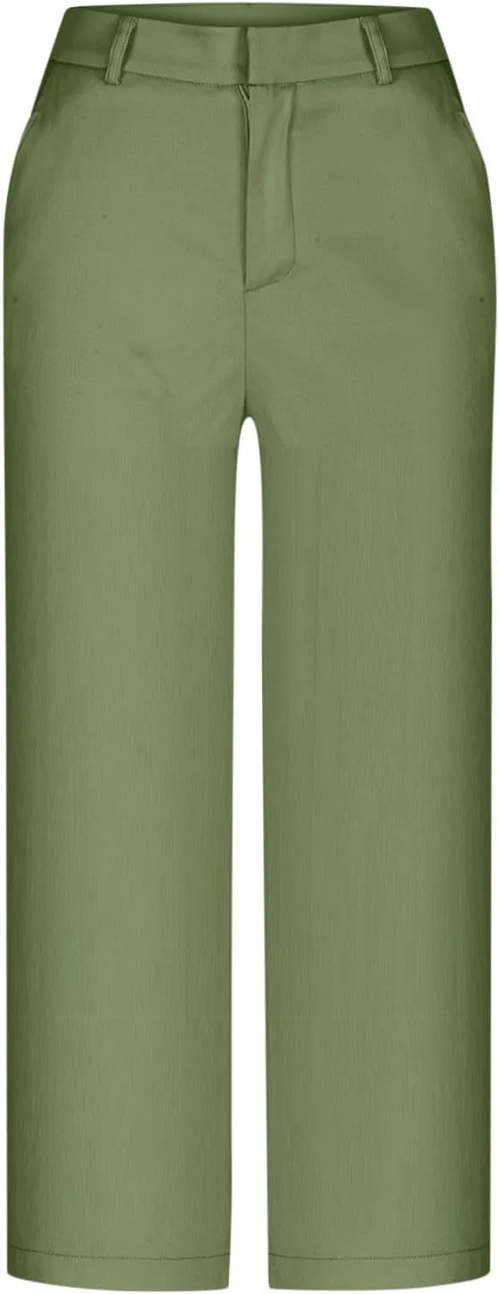 Women Loose Dress Pants Summer Business Casual Work Capri Pant High Waist Stretchy Trousers Straight Leg Office Slacks Bottom