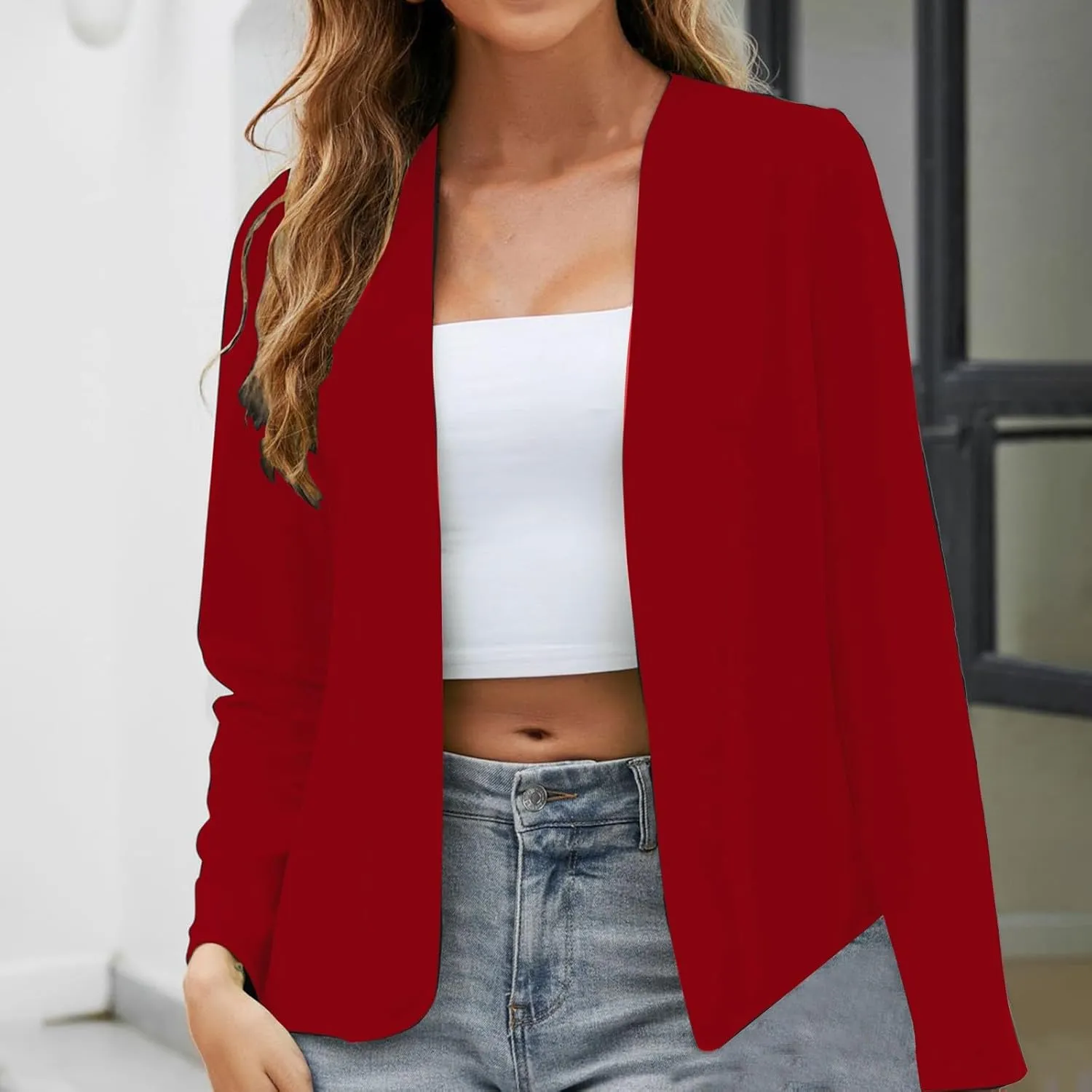 Women Open Front Blazers 2024 3/4 Sleeve Jacket Formal Solid Coat Women Fashion Dressy Work Blazers Women's 2024