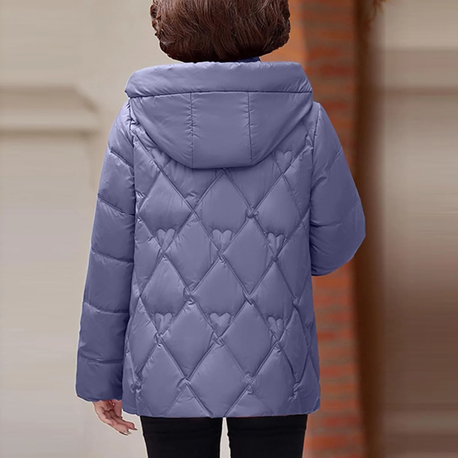 Women Puffer Jacket Winter Quilted Down Coat Puffy Jacket Parkas Plus Size Zipper Button Outwear with Detachable Hood