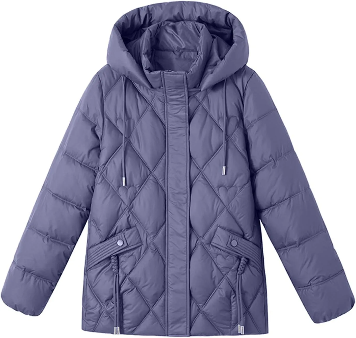 Women Puffer Jacket Winter Quilted Down Coat Puffy Jacket Parkas Plus Size Zipper Button Outwear with Detachable Hood