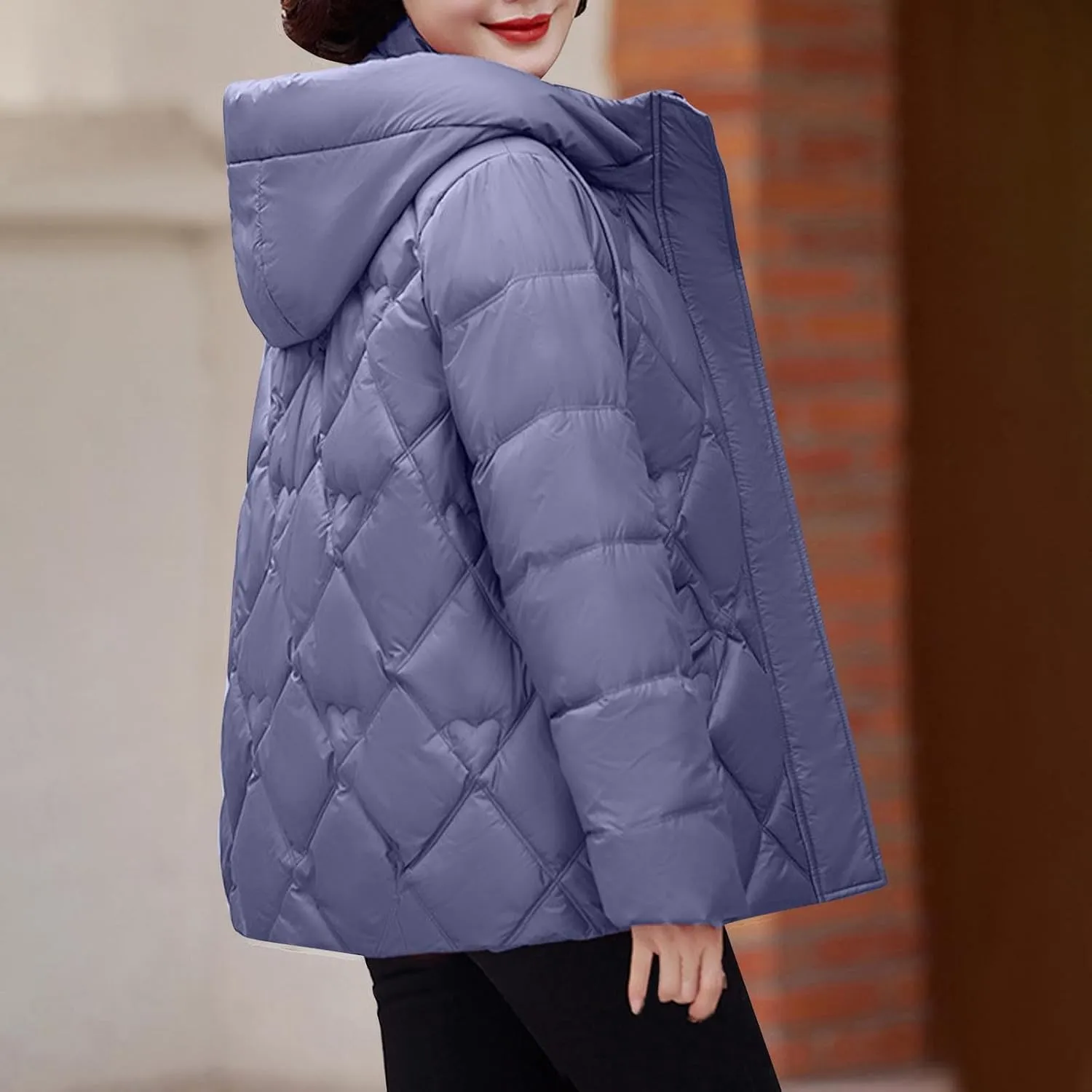 Women Puffer Jacket Winter Quilted Down Coat Puffy Jacket Parkas Plus Size Zipper Button Outwear with Detachable Hood