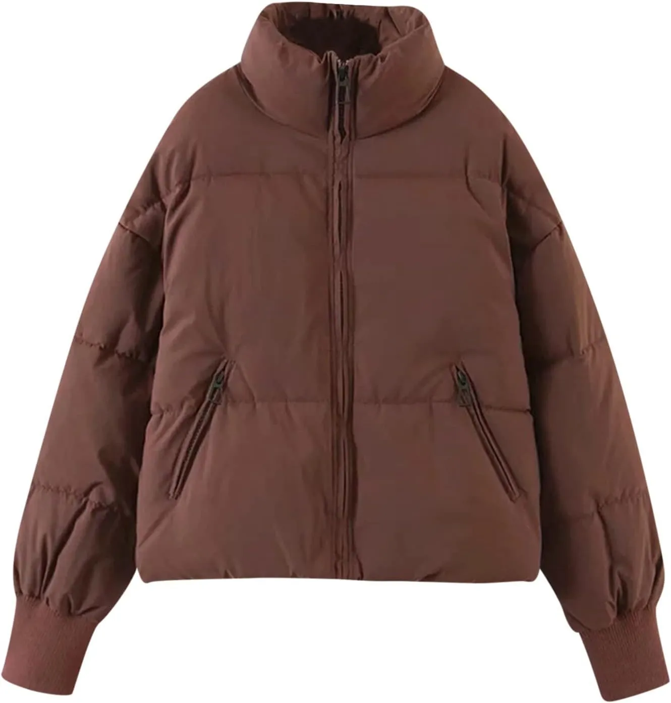 Women' s Winter Cropped Quilted Puffer Jacket Warm Down Coats Lightweight Oversized Zip Stand Collar Casual Outerwear