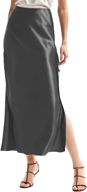 Women Satin Skirts High Waist Solid Satin Elastic Waist Skirt Female Side Slit Vintage Satin Skirt