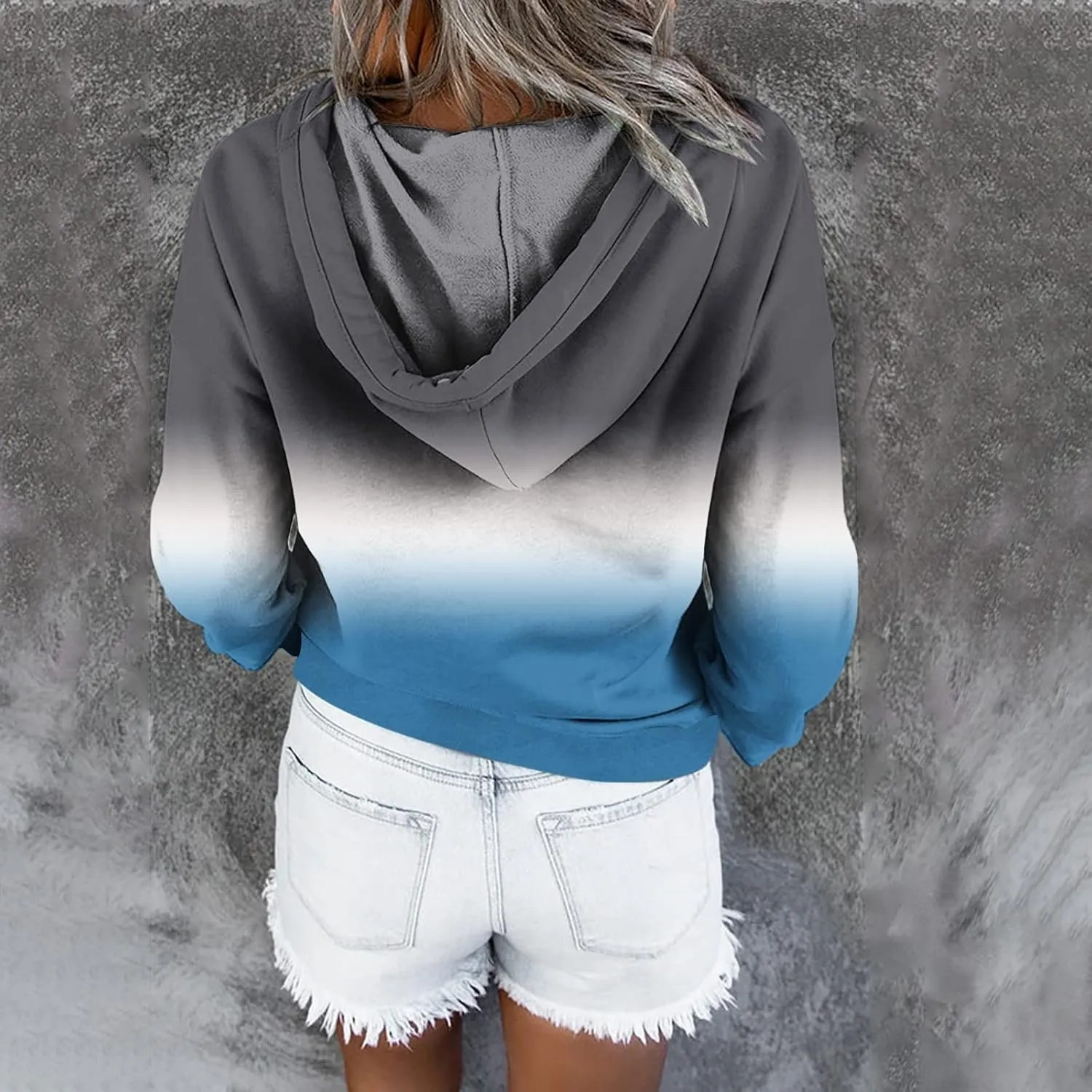 Women Tie Dye Hoodie Button Down Casual Sweatshirt Teen Girls Crewneck Pullover Oversize Drawstring Casual Loose Tops