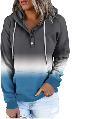 Women Tie Dye Hoodie Button Down Casual Sweatshirt Teen Girls Crewneck Pullover Oversize Drawstring Casual Loose Tops