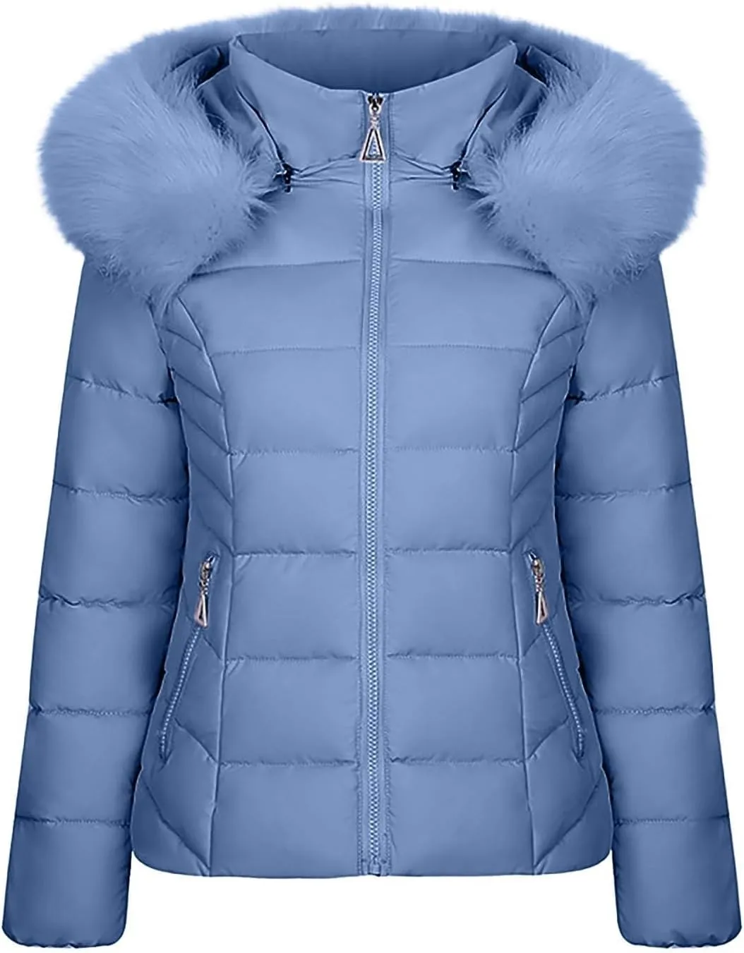 Women Warm Winter Down Puffer Jacket Trendy Hooded Winter Puffer Coat with Faux Fur Lined Hood and Collar