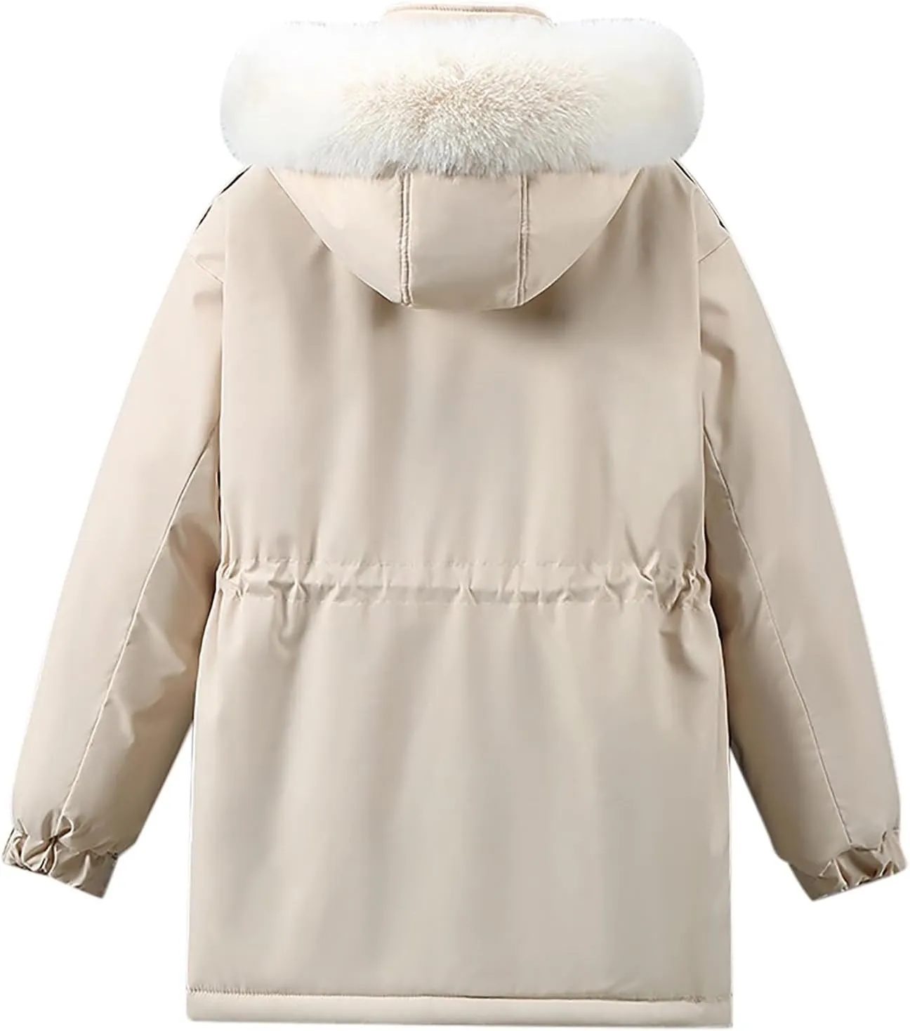 Women Winter Puffer Jacket Fur Hooded Down Coats Thickened Warm Parkas Drawstring Zipper Snow Outerwear with Pockets