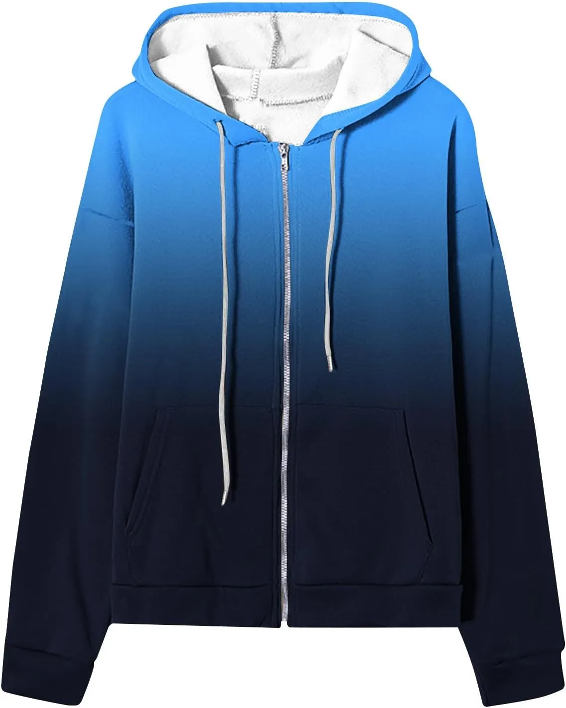 Women Zip Up Hoodies Oversized Sweatshirt Y2k Fashion Tie-Dye Print Clothes Fall Casual Drawstring Jacket Teen Girls