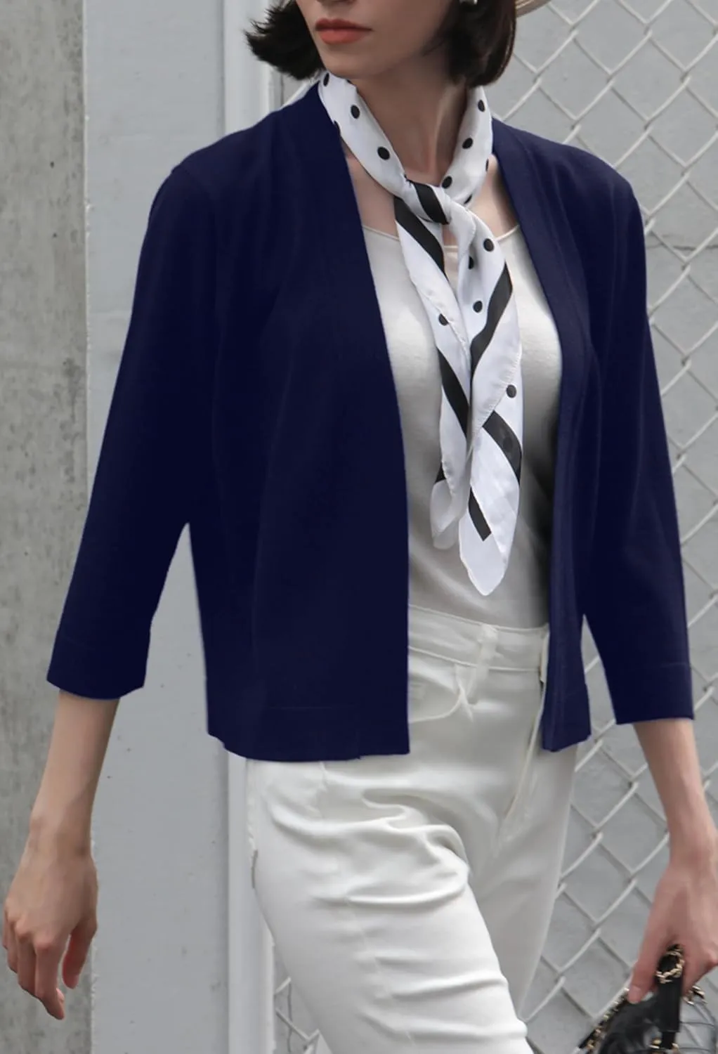 Women's 3/4 Sleeve Sweater Shrugs for Women Cropped Lightweight Knitted Cardigan