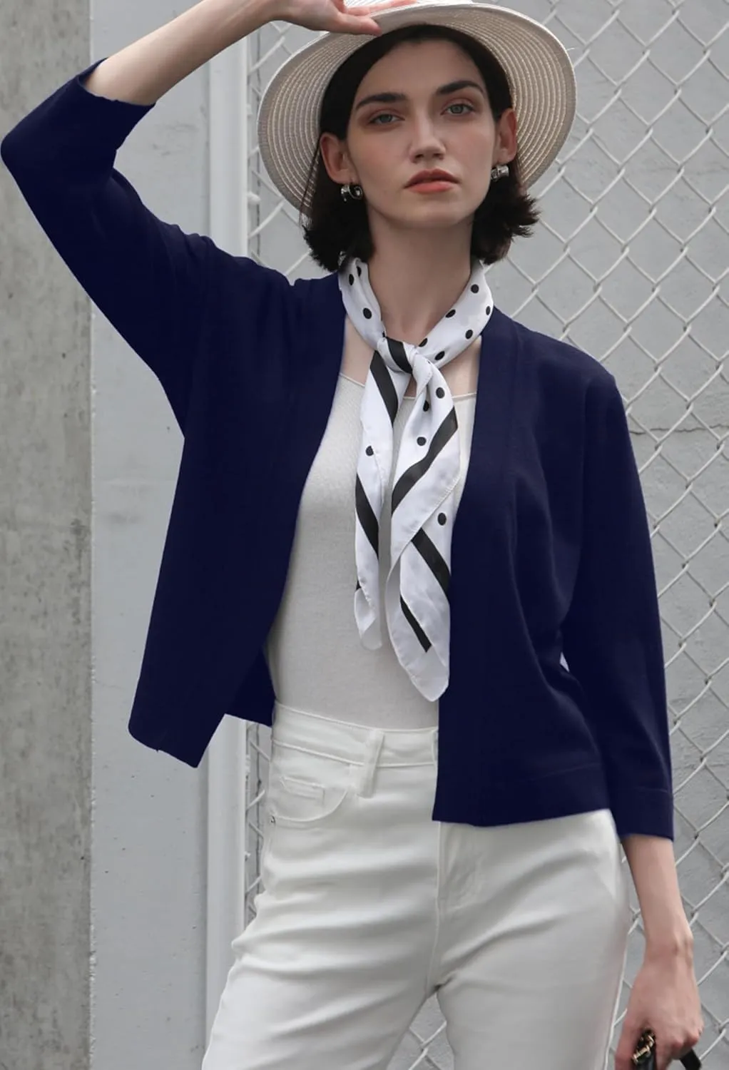 Women's 3/4 Sleeve Sweater Shrugs for Women Cropped Lightweight Knitted Cardigan