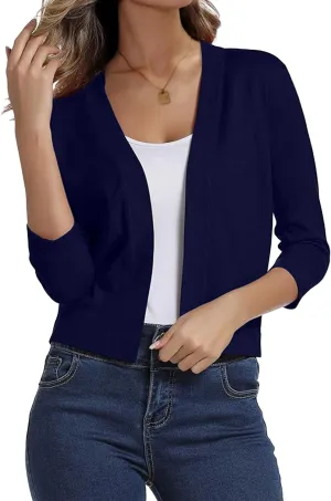 Women's 3/4 Sleeve Sweater Shrugs for Women Cropped Lightweight Knitted Cardigan