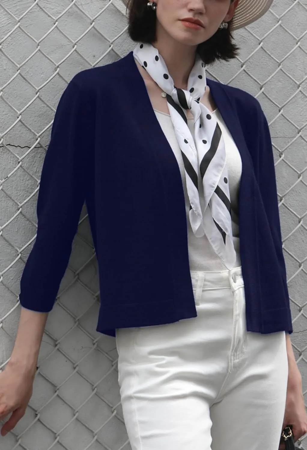 Women's 3/4 Sleeve Sweater Shrugs for Women Cropped Lightweight Knitted Cardigan