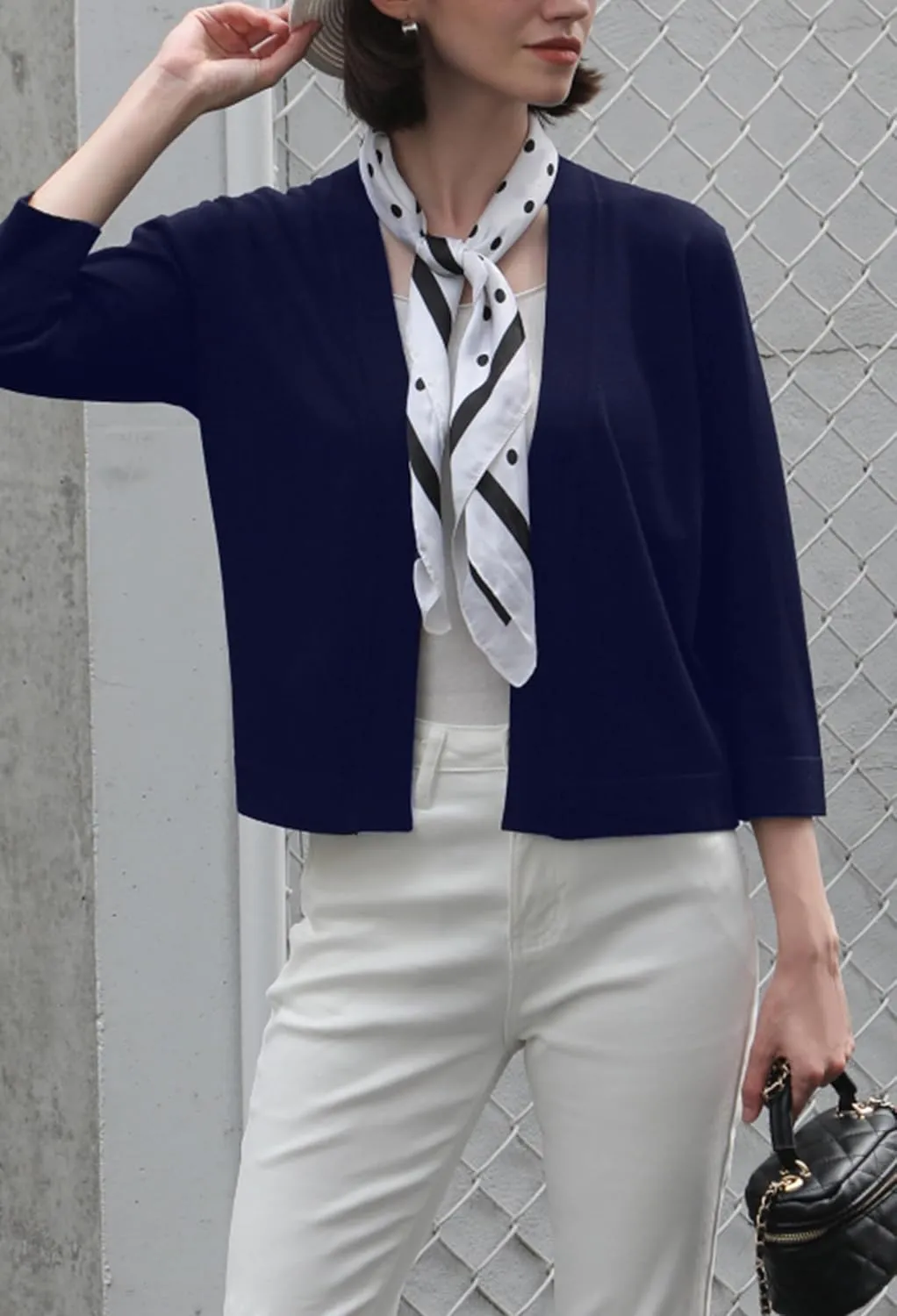 Women's 3/4 Sleeve Sweater Shrugs for Women Cropped Lightweight Knitted Cardigan